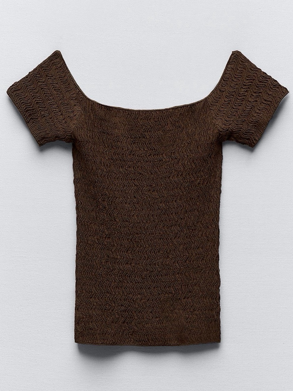 Zara NWT Brown Off-the-Shoulder Short-Sleeve Knit Top